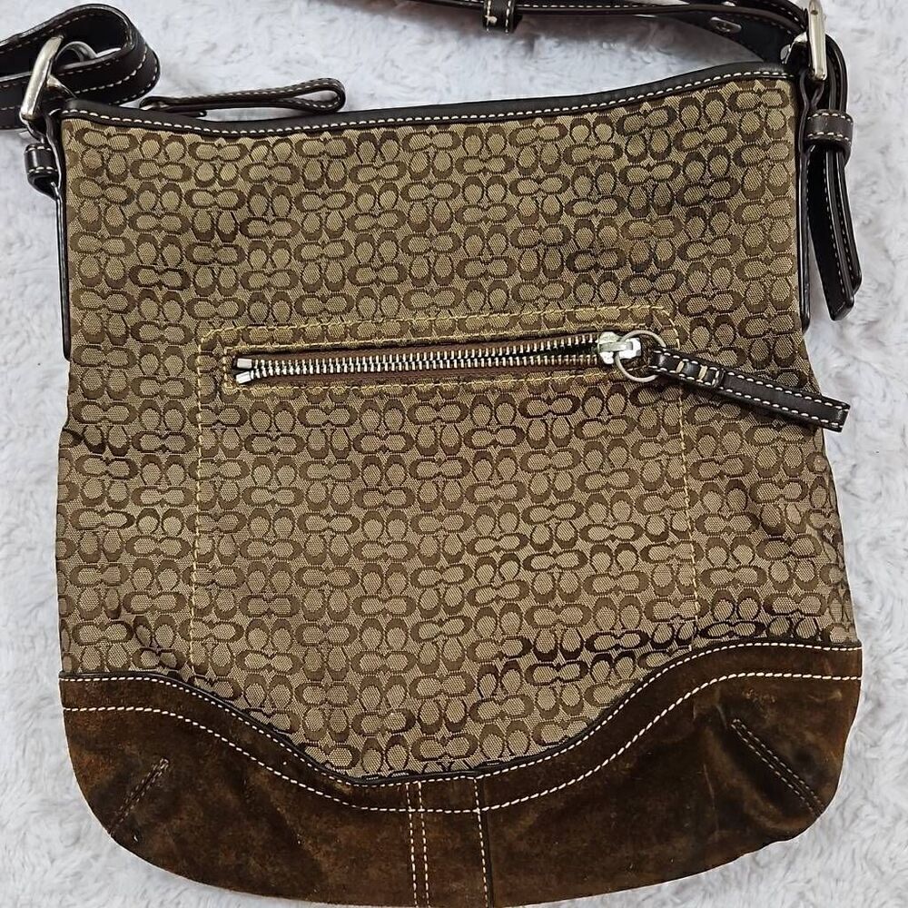 Coach brown and tan purse crossbody bag with adjustable strap - Picture 5 of 9